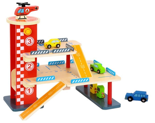 WOODEN PARKING GARAGE-TOOKY TOY (OUT OF STOCK)